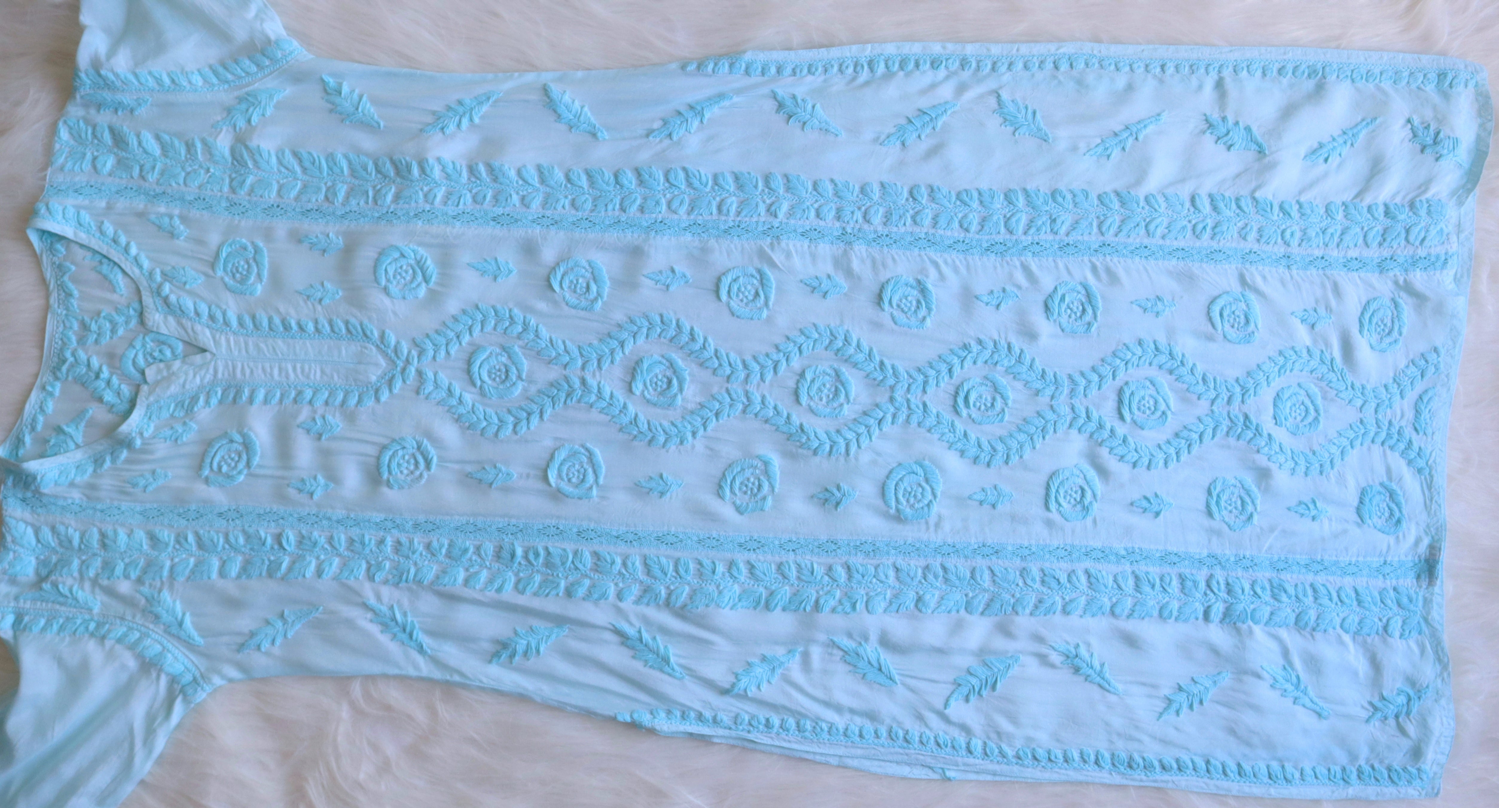 Hoor Aqua Blue Premium Muslin Kurta