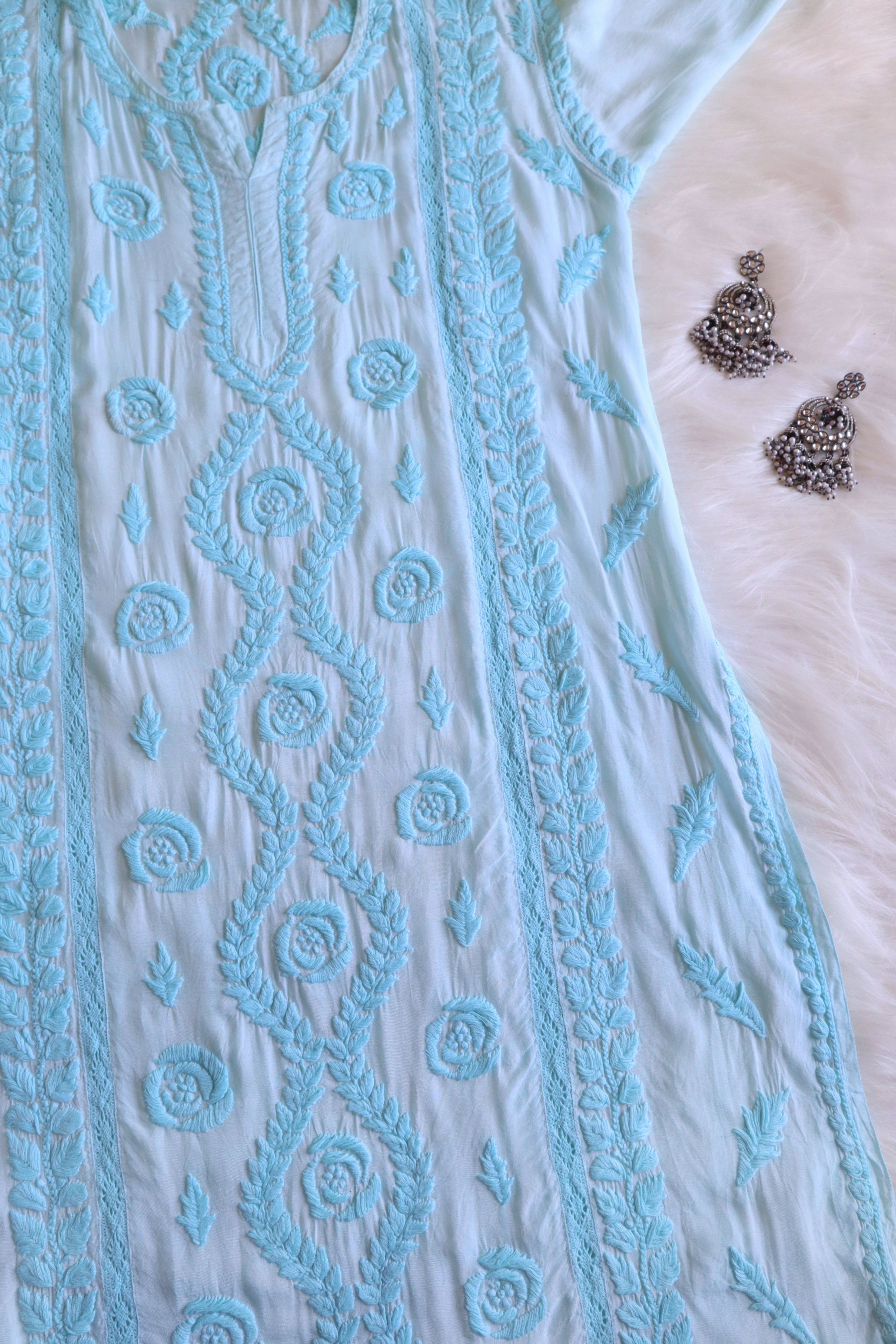 Hoor Aqua Blue Premium Muslin Kurta