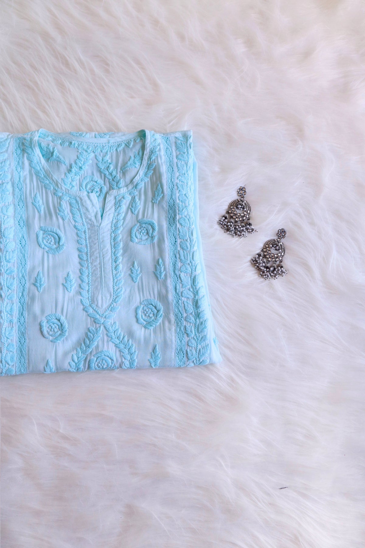 Hoor Aqua Blue Premium Muslin Kurta