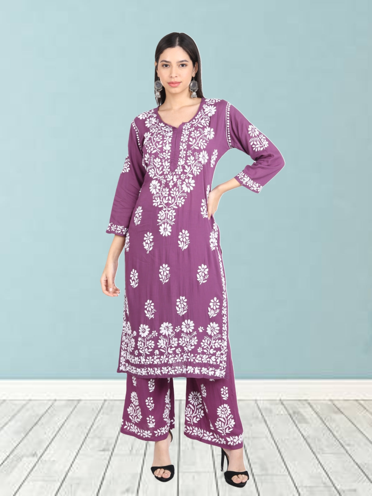 Lali Modal Chikankari Kurti Set