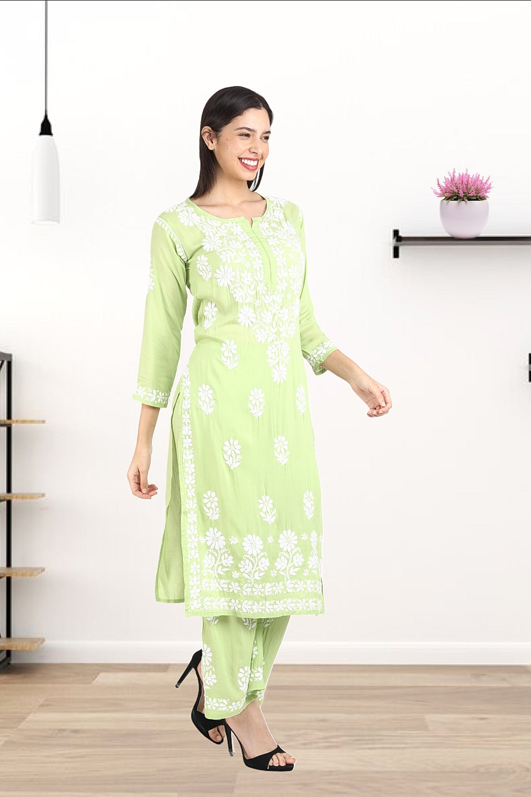 Lali Modal Chikankari Kurti Set
