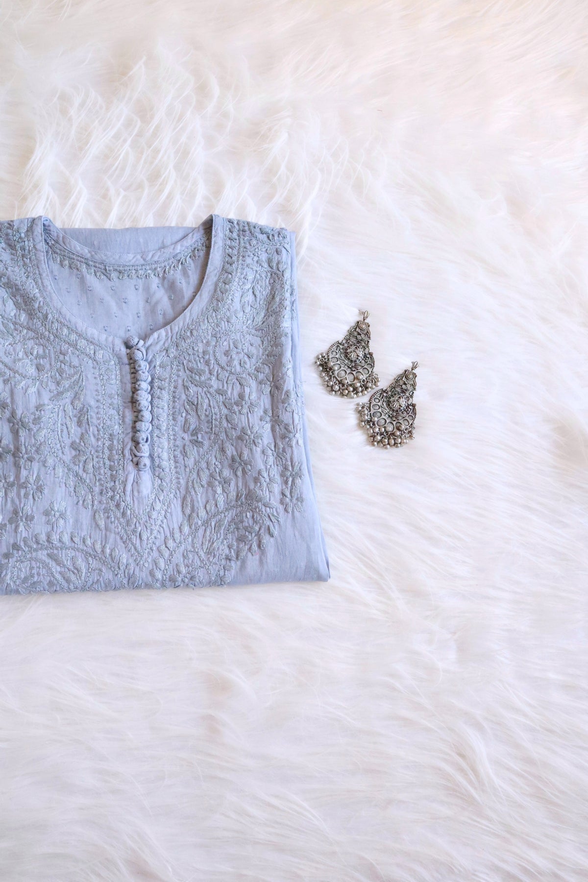 Nazakat Pastel Grey Cotton Kurta