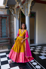 Elegant Narayan Pattu Lehenga Set with Zari Weaving & Sequins Embroidered Dupatta