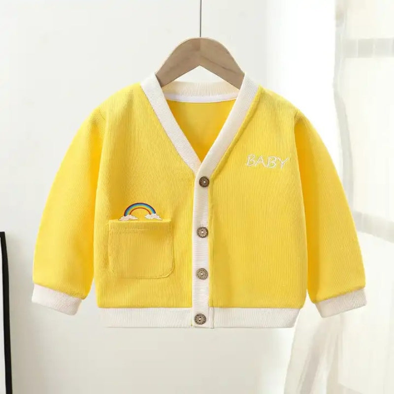 Yellow Rainbow Cotton Blend Warm Top – Cozy Winter Wear for Baby Boys & Girls