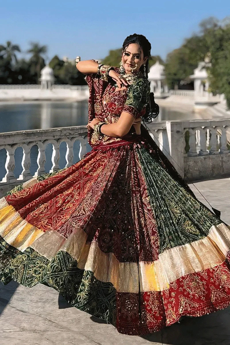 Traditional Bandhani Print Heavy Flair Chaniya Choli For Garba