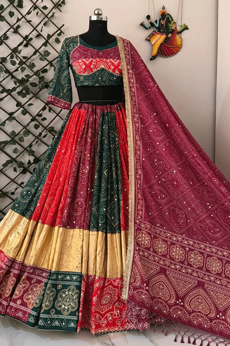 Traditional Bandhani Print Heavy Flair Chaniya Choli For Garba