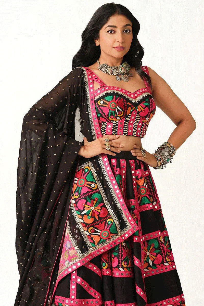 Digital Print Real Mirror Work Chaniya Choli For Dandiya Night