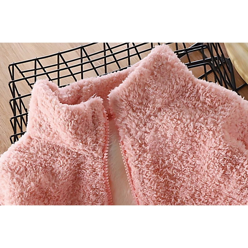 Fuzzy Bear Girls Soft Zipper Top – Cozy Cotton Blend Fleece Jacket for Kids