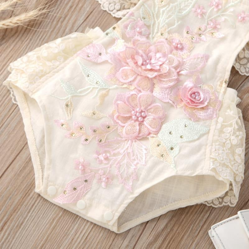 Enchanted Embroidered Lace Baby Girls Cotton Romper – Elegant and Comfortable Infant Outfit