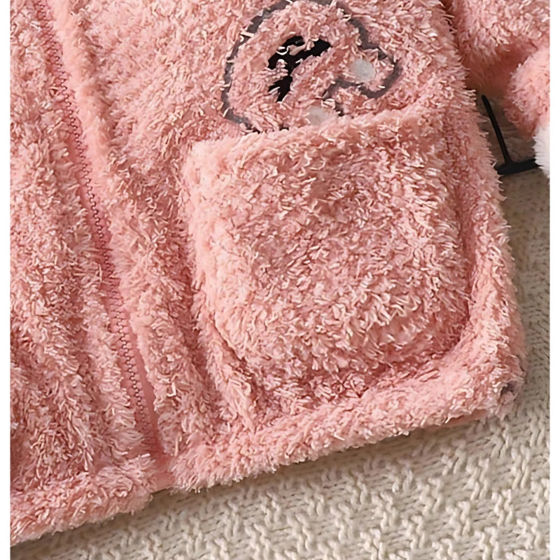 Fuzzy Bear Girls Soft Zipper Top – Cozy Cotton Blend Fleece Jacket for Kids