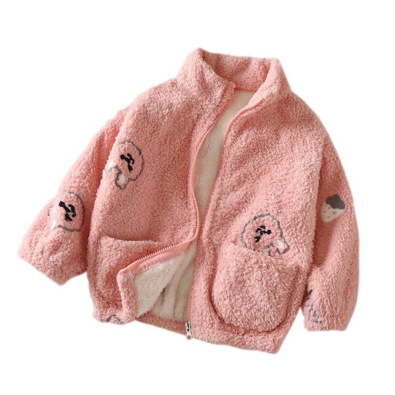 Fuzzy Bear Girls Soft Zipper Top – Cozy Cotton Blend Fleece Jacket for Kids