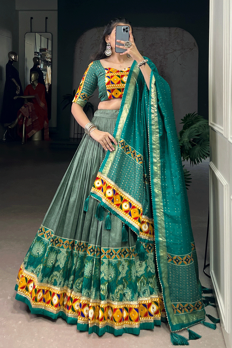 Real Mirror Work Gamthi Work  Chaniya Choli For Navratri