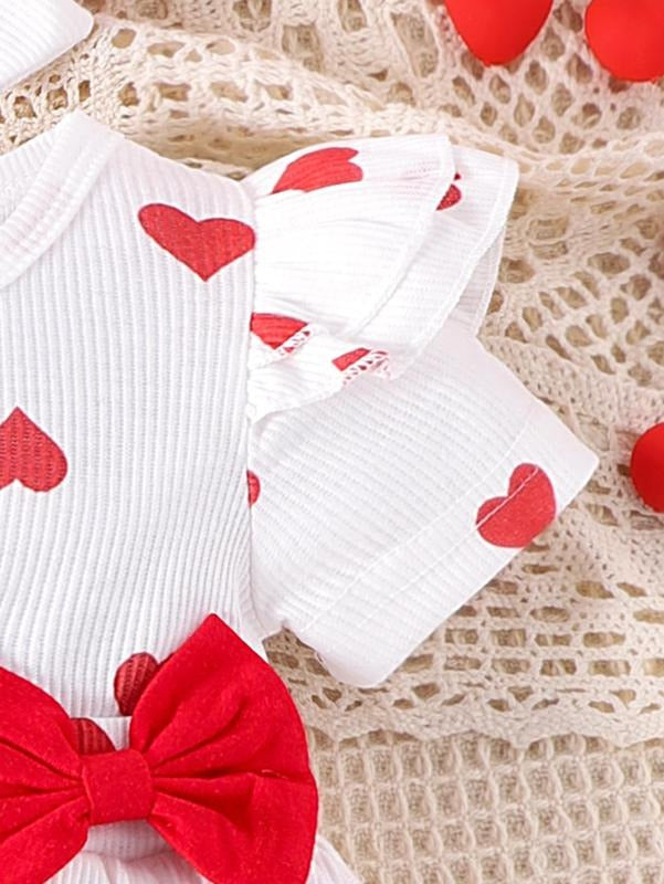 Polka Hearts Baby Girls Romper Dress Set with Socks and Head Bow – Soft Cotton Outfit