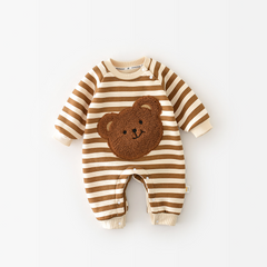 Cozy Striped Teddy Bear Baby Romper for Boys and Girls – Cotton Blend
