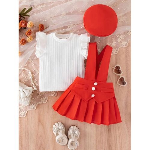 Baby Girls Three-Piece Dress Set with Hat – Stylish Cotton Blend Outfit