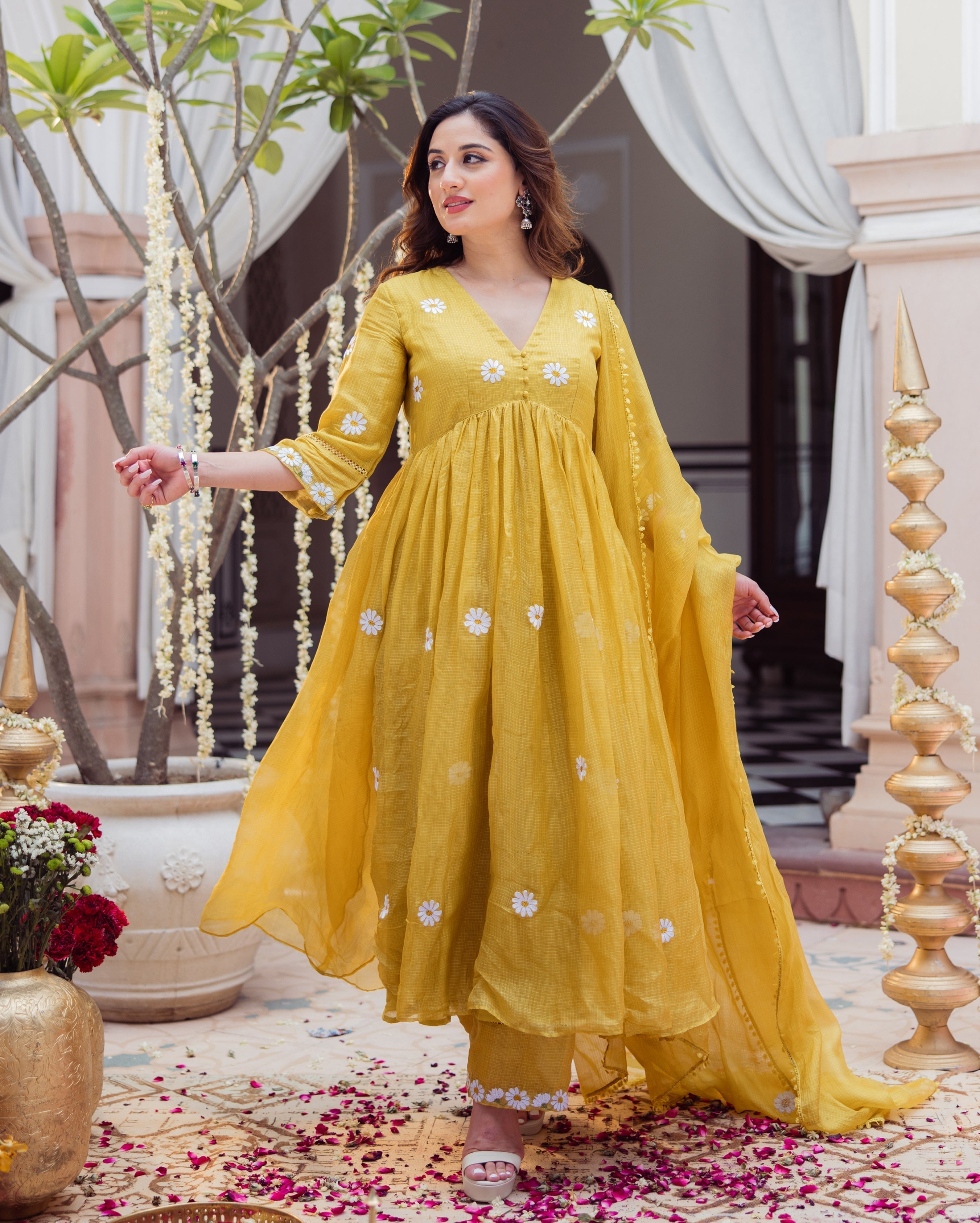 Golden Daisy Mustard Embroidered Doria Suit Set
