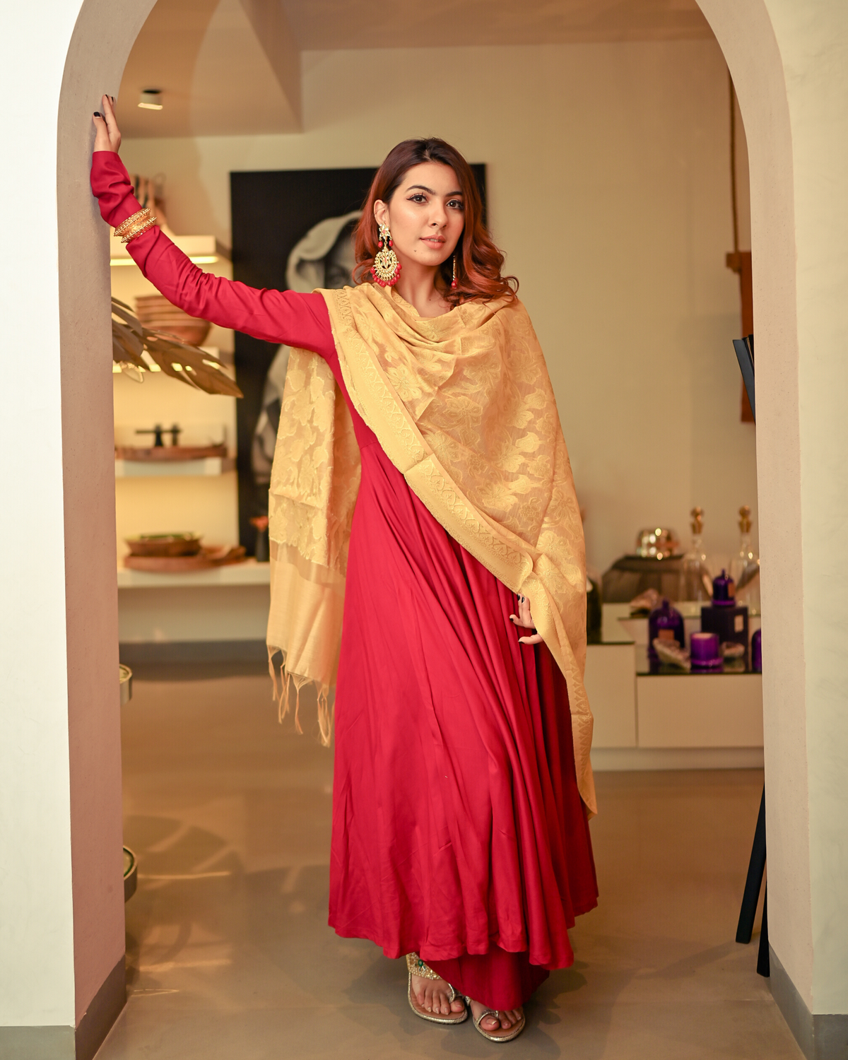 Golden Maroon Banarasi Suit Set