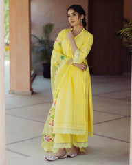 Garden Yellow Handpainted Chanderi Suit Set