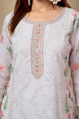 Cream & White Cotton Salwar Suit with Exquisite Floral & Sequin Detailing