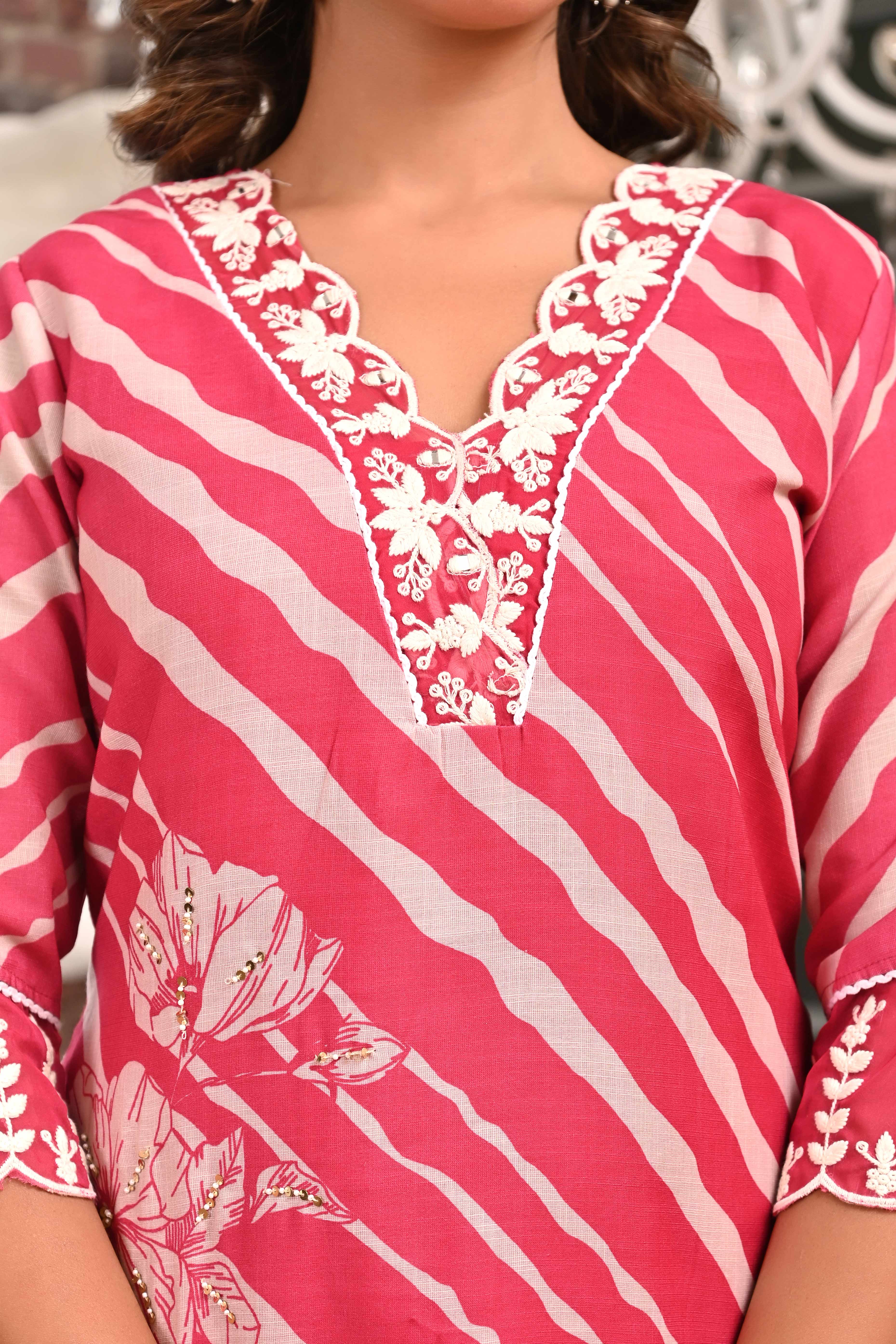 Pink Straight Salwar Suit in Pure Linen with Understated Stripes for a Chic Vibe