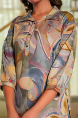 Grey Floral Print Rayon Co-Ord Set with Shirt Collar – Stylish & Comfortable Daily Wear