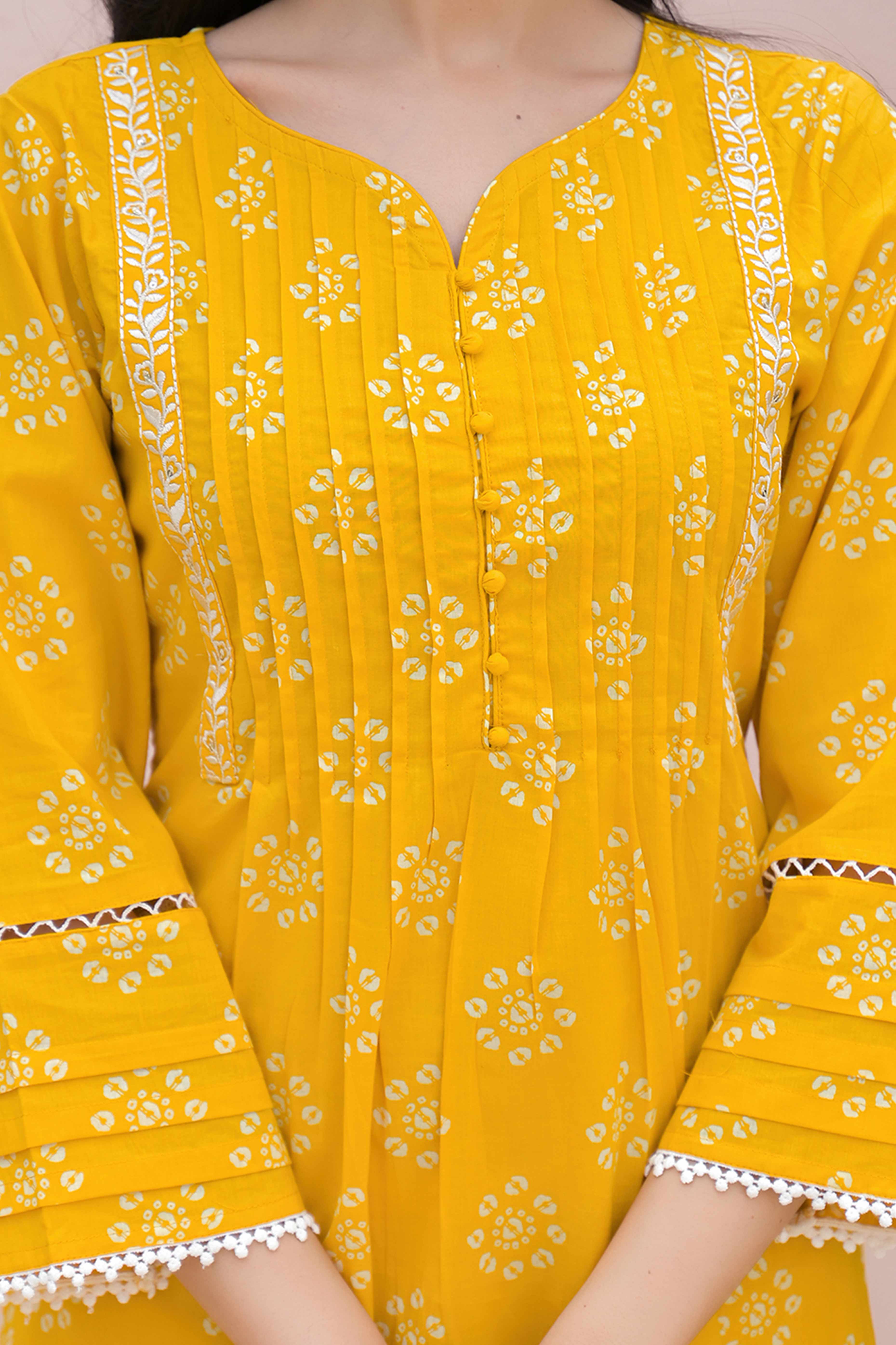 Lightweight Yellow Floral Print Straigth Salwar Suit for Effortless Daywear