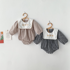 Vintage Plaid Baby Romper – Soft Cotton Unisex Outfit for Everyday Comfort