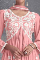 Peach Rayon Salwar Suit Featuring Beautiful Floral Embroidery