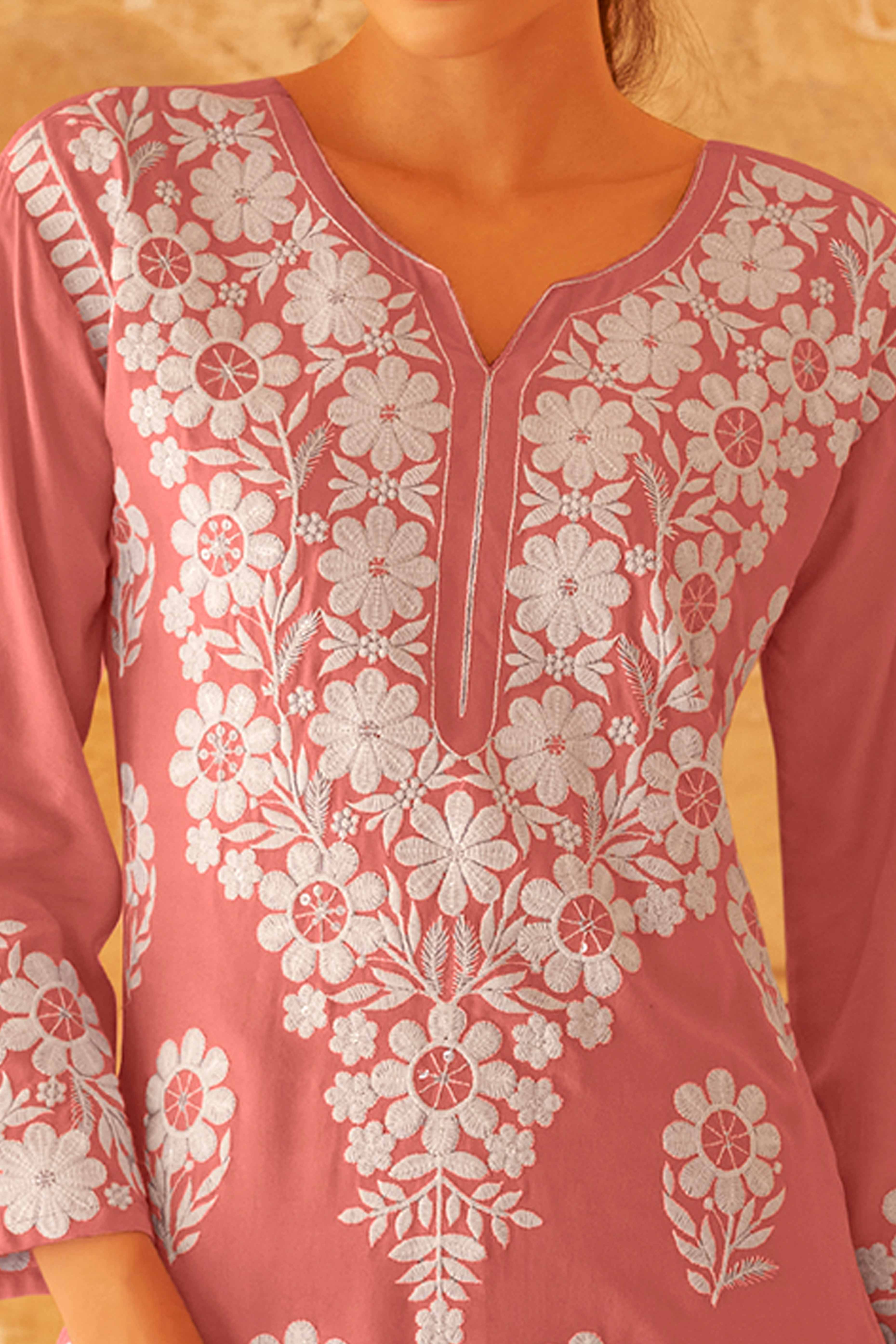 Rose Pink Rayon Co-Ord Set with Floral Embroidery – Stylish & Comfortable Daily Wear