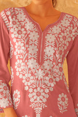 Rose Pink Rayon Co-Ord Set with Floral Embroidery – Stylish & Comfortable Daily Wear