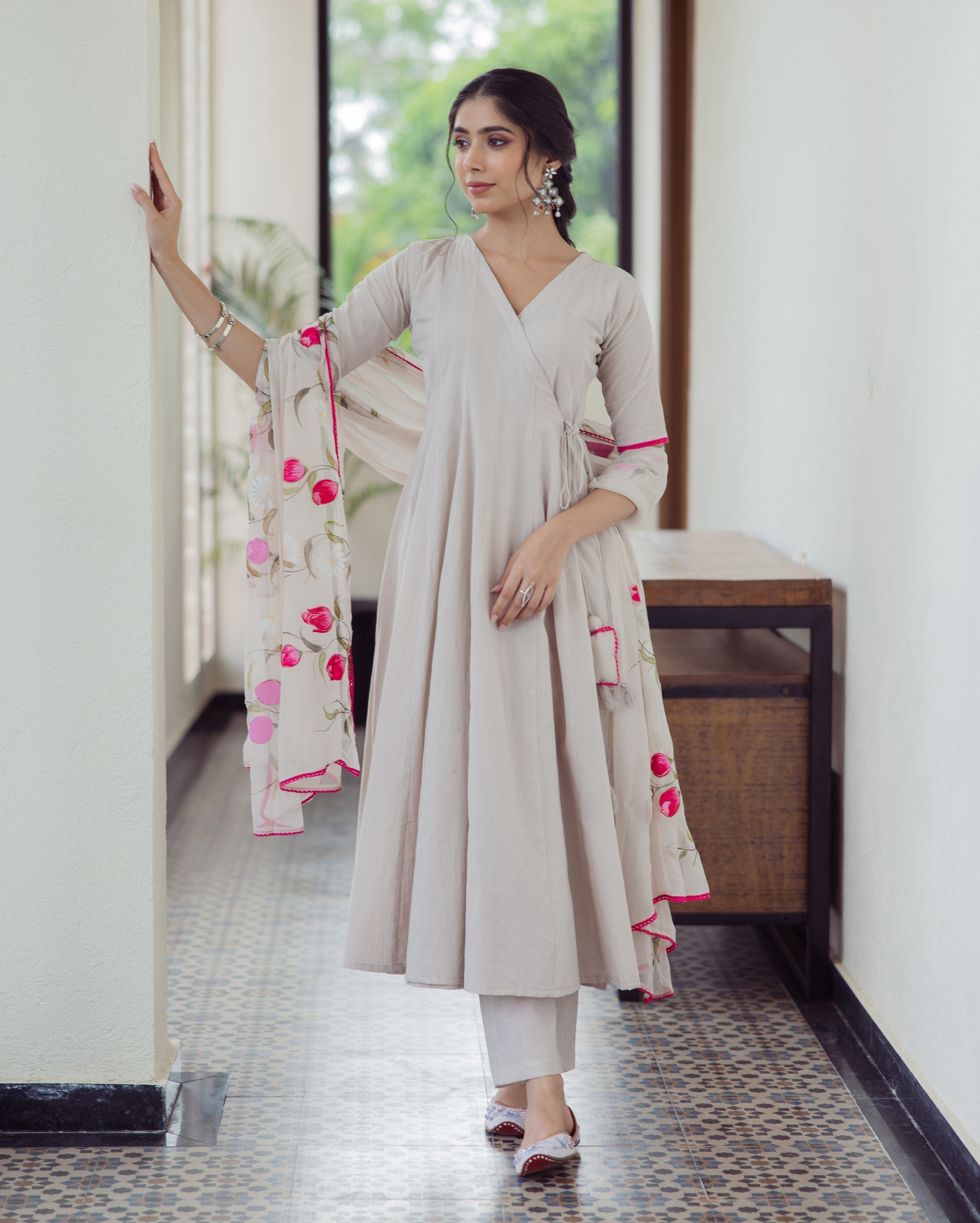 Canvas Grey Handpainted Cotton Suit Set