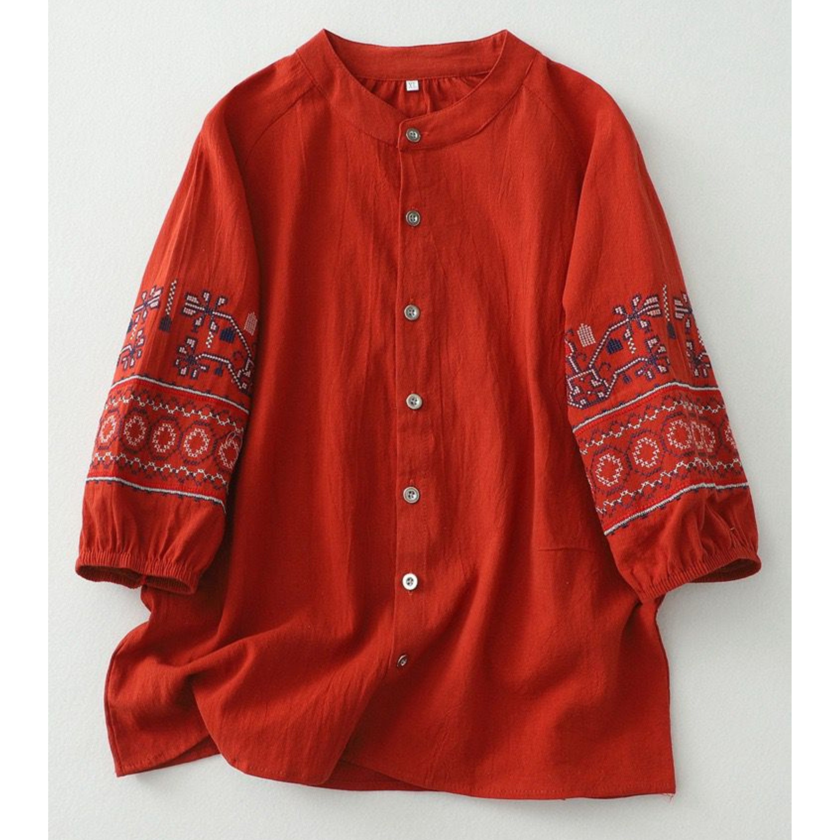 Pure Cotton Shirt With Embroidered Sleeves