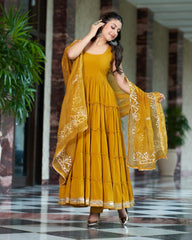 Mustard Yellow Gotapatti Cotton Suit Set