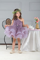 Tea Time Violet Elegance One-Shoulder Girls Party Dress