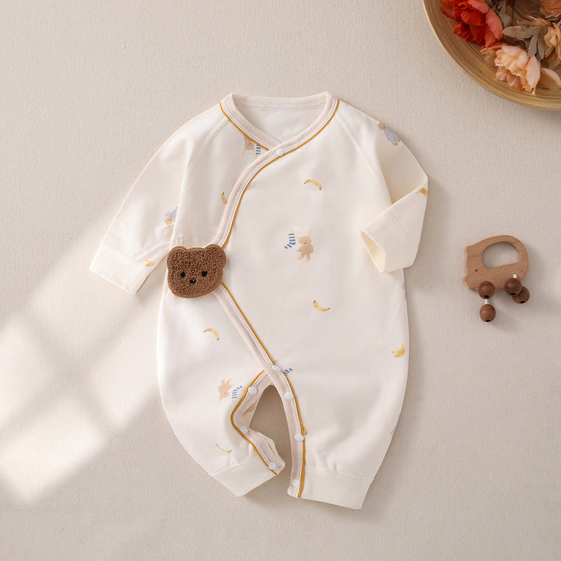 Newborn Side Closure Bear Romper – Soft Cotton Baby Boys and Girls Outfit