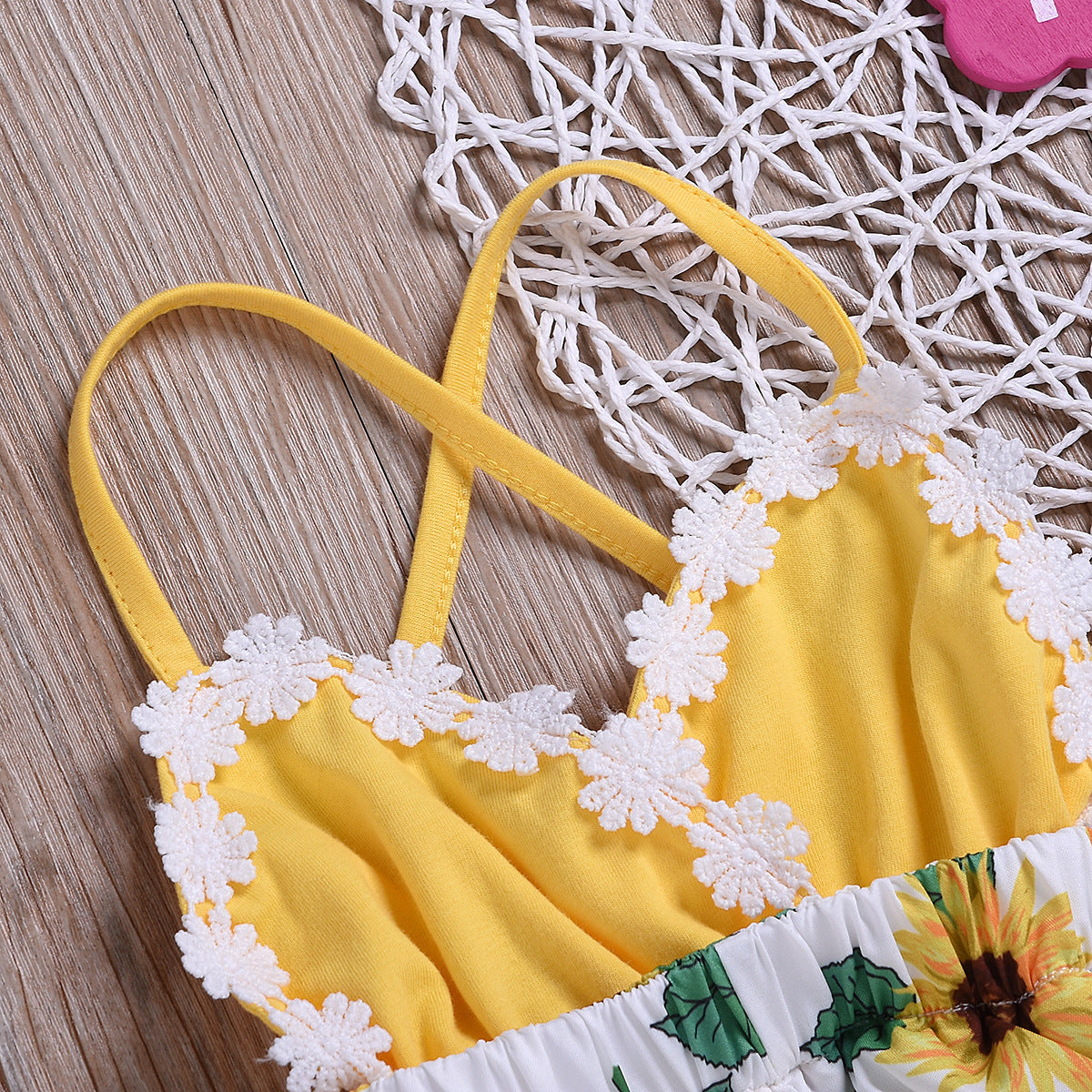 Sunflower Lace Jumpsuit – Cotton Baby Girls Outfit