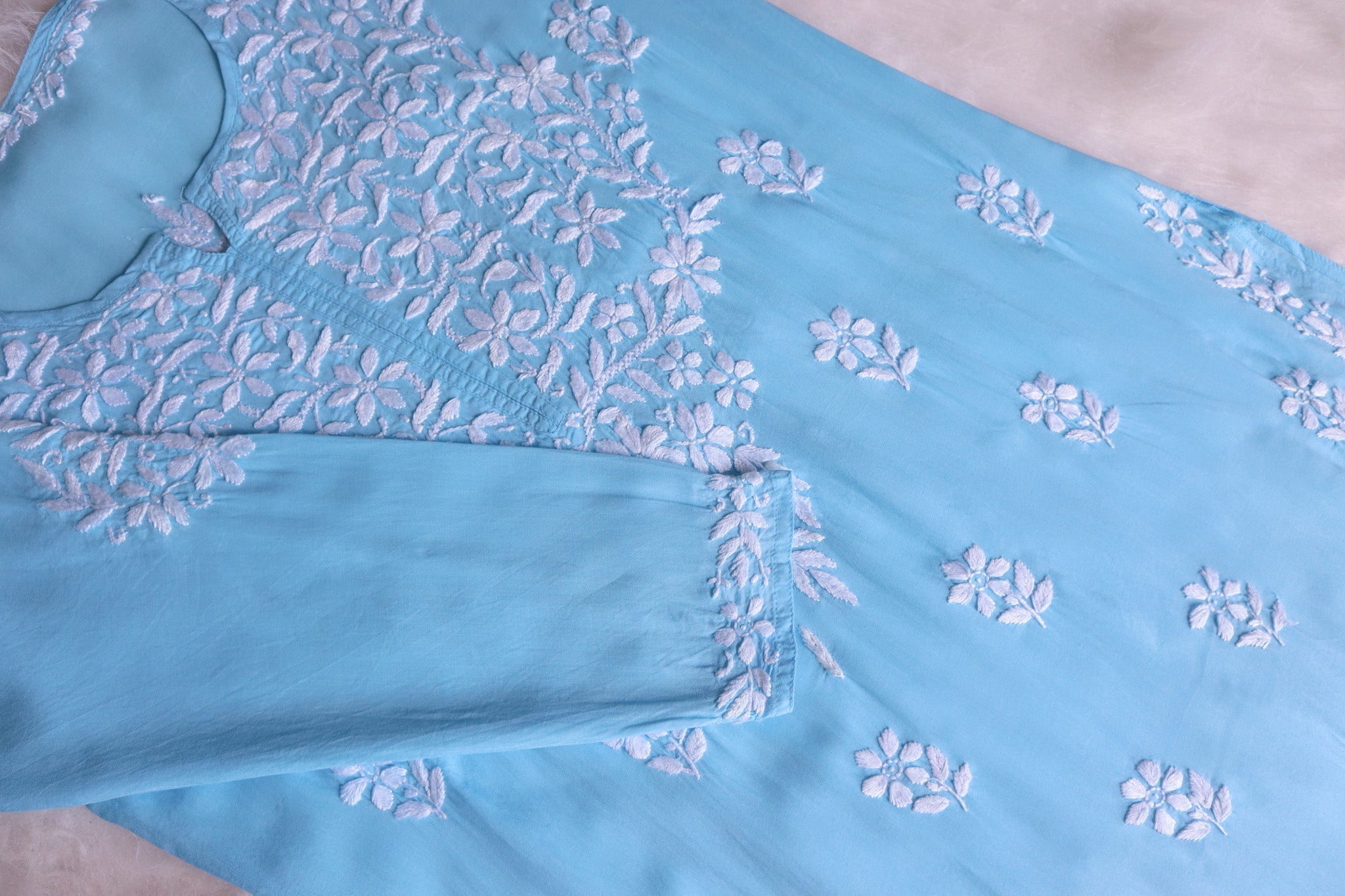 Safaa Sky Blue Long Modal Kurta