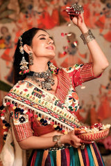 Digital Print Multicolor Real Mirror Work Chaniya Choli For Garba