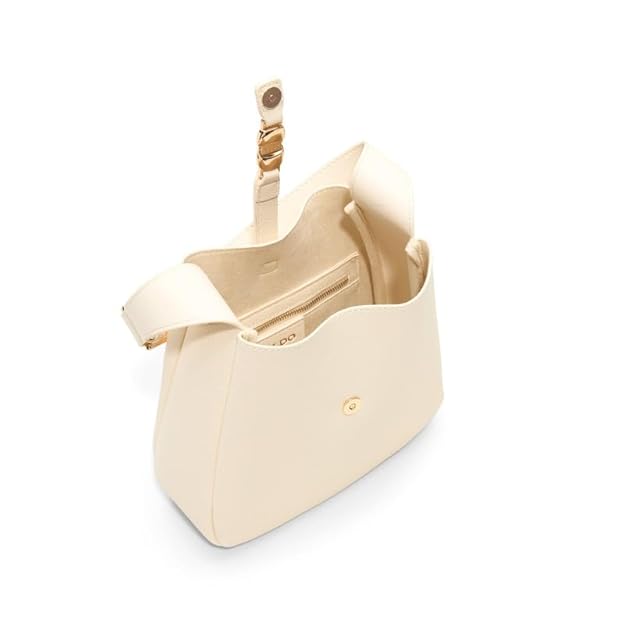 Women’s Beige Faux Leather Bucket Bag – Drawstring Casual Hand-Carry Purse