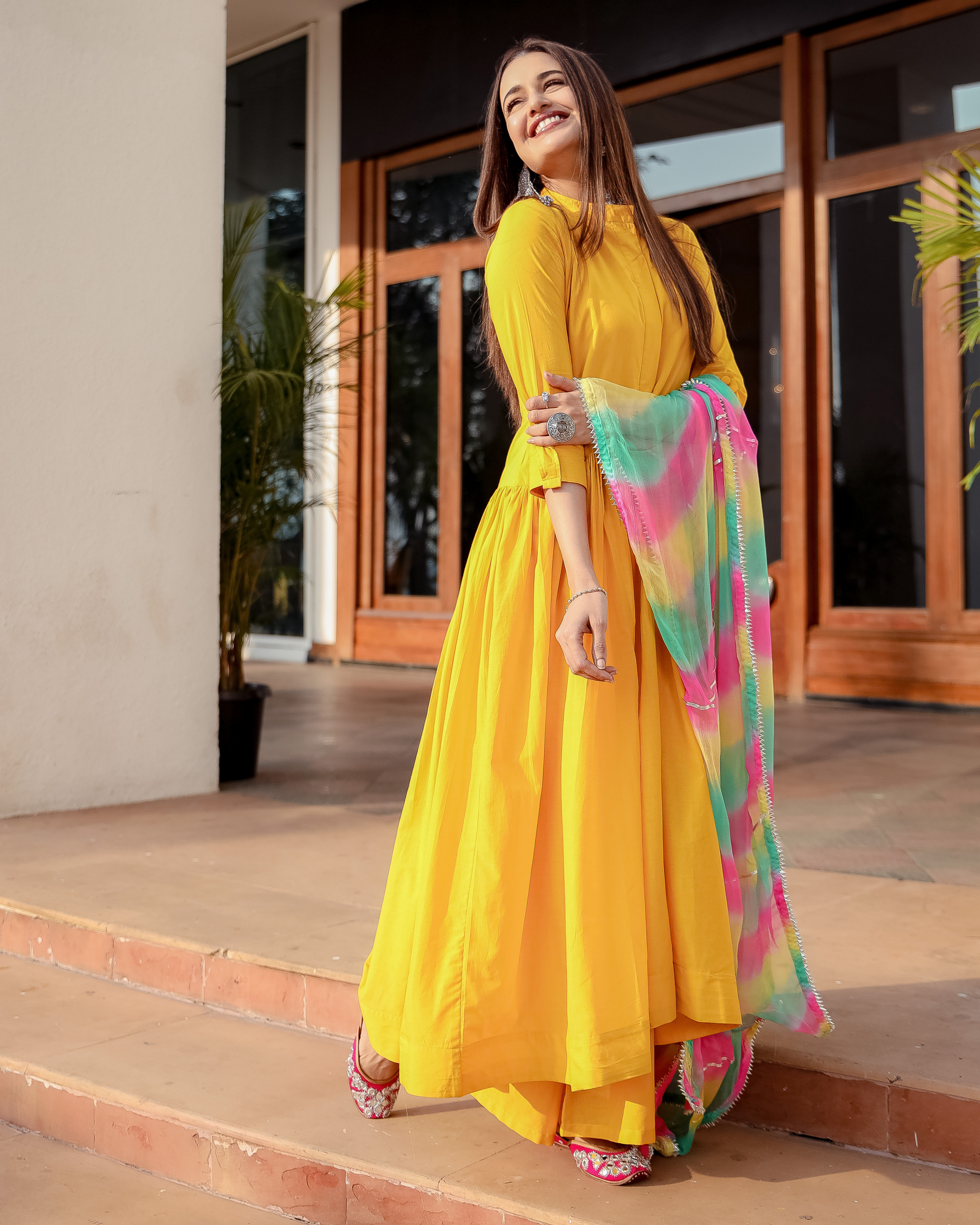 Yellow Blush Leheriya Suit Set