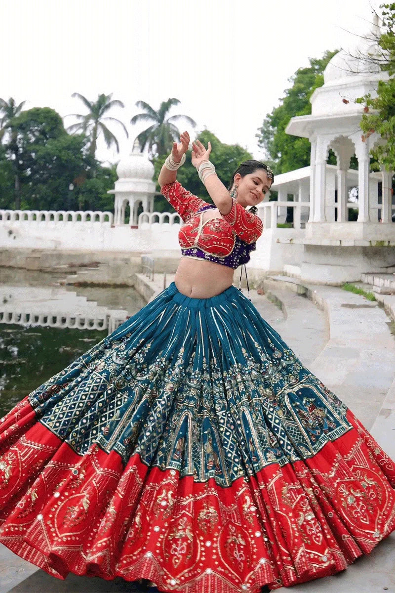 Blue Color Real Mirror Work Chaniya Choli For Navratri