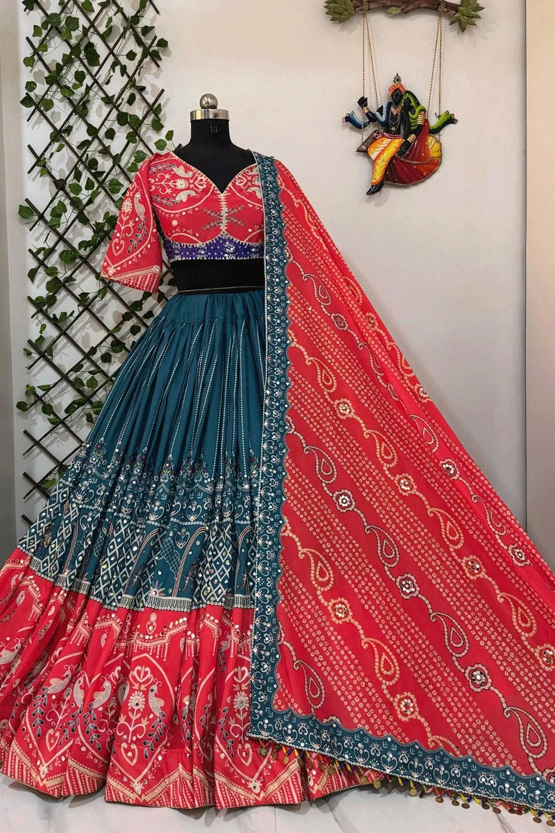 Blue Color Real Mirror Work Chaniya Choli For Navratri