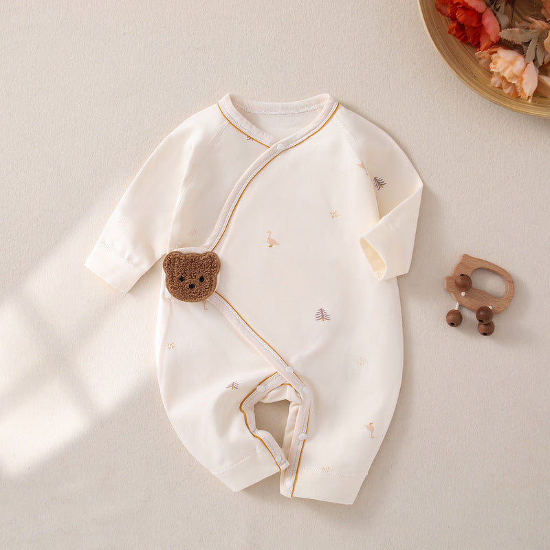 Newborn Side Closure Bear Romper – Soft Cotton Baby Boys and Girls Outfit