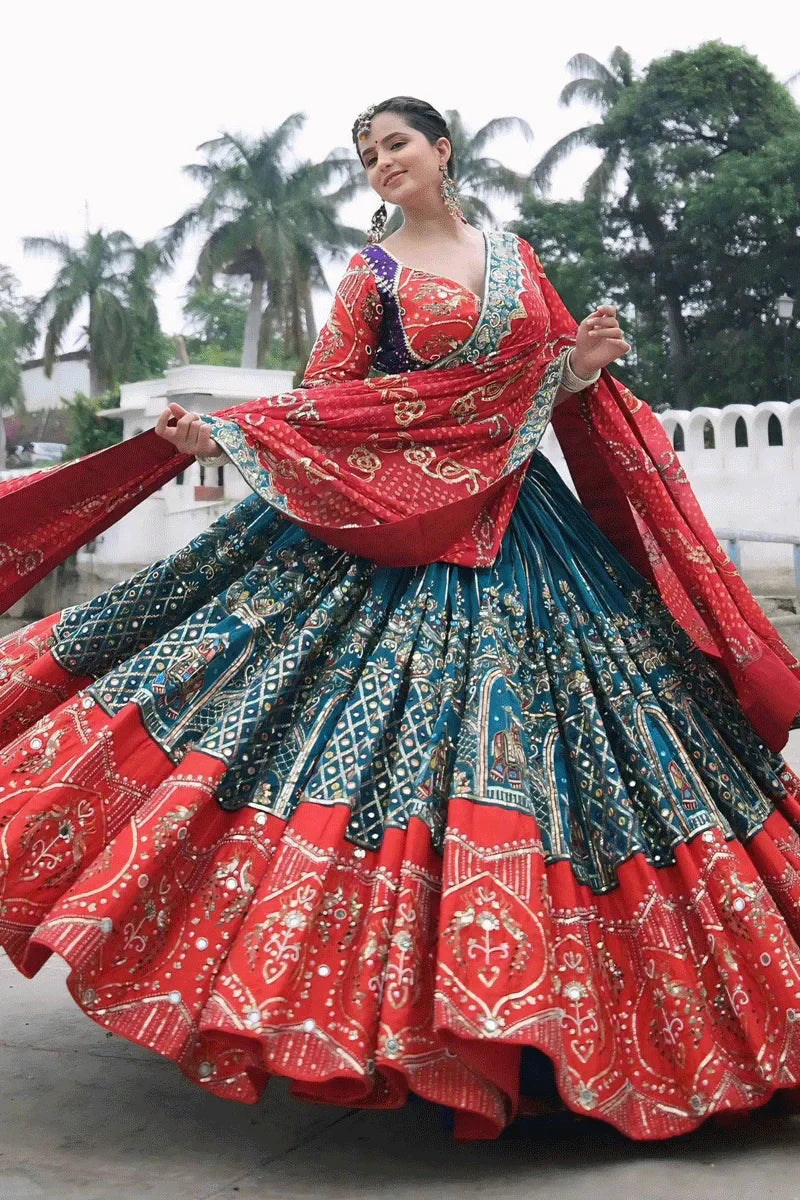 Blue Color Real Mirror Work Chaniya Choli For Navratri