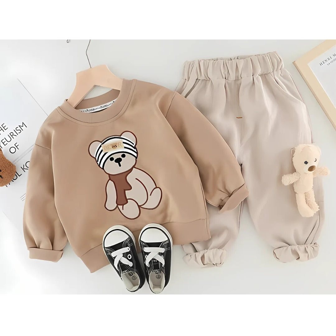 3D Bear Attached Boys Cotton Autumn Outfit Set
