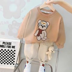 3D Bear Attached Boys Cotton Autumn Outfit Set