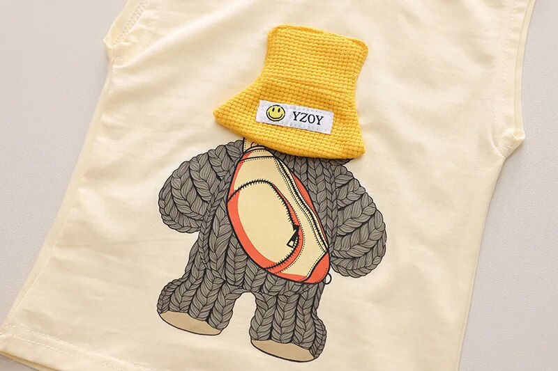 3D Cap Sunbath Boys Cotton Outing Set