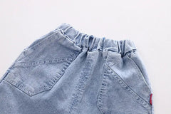 3D Shark Tail Boys Cotton T-shirt with Denim Shorts Set