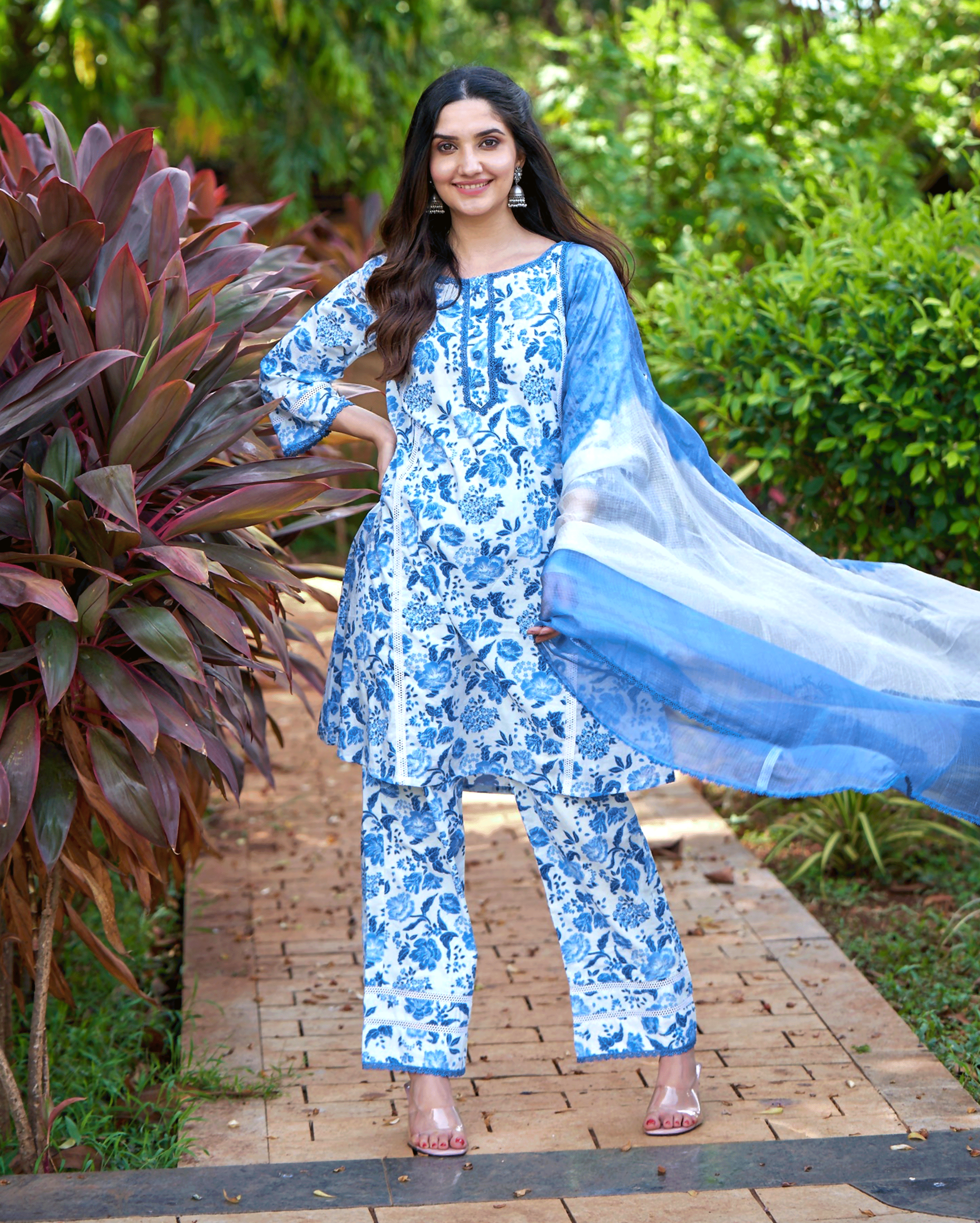 Fresh Blue Printed Cotton Suit Set