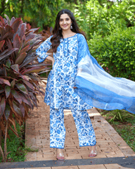 Fresh Blue Printed Cotton Suit Set